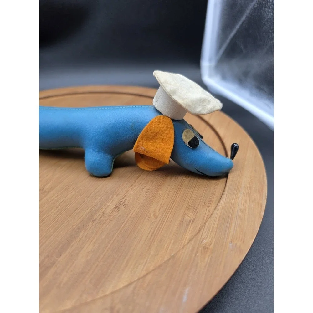 Vintage‎ Dakin Dream Pets Blue Faux Leather Dachshund with Chef Hat Weiner Dog